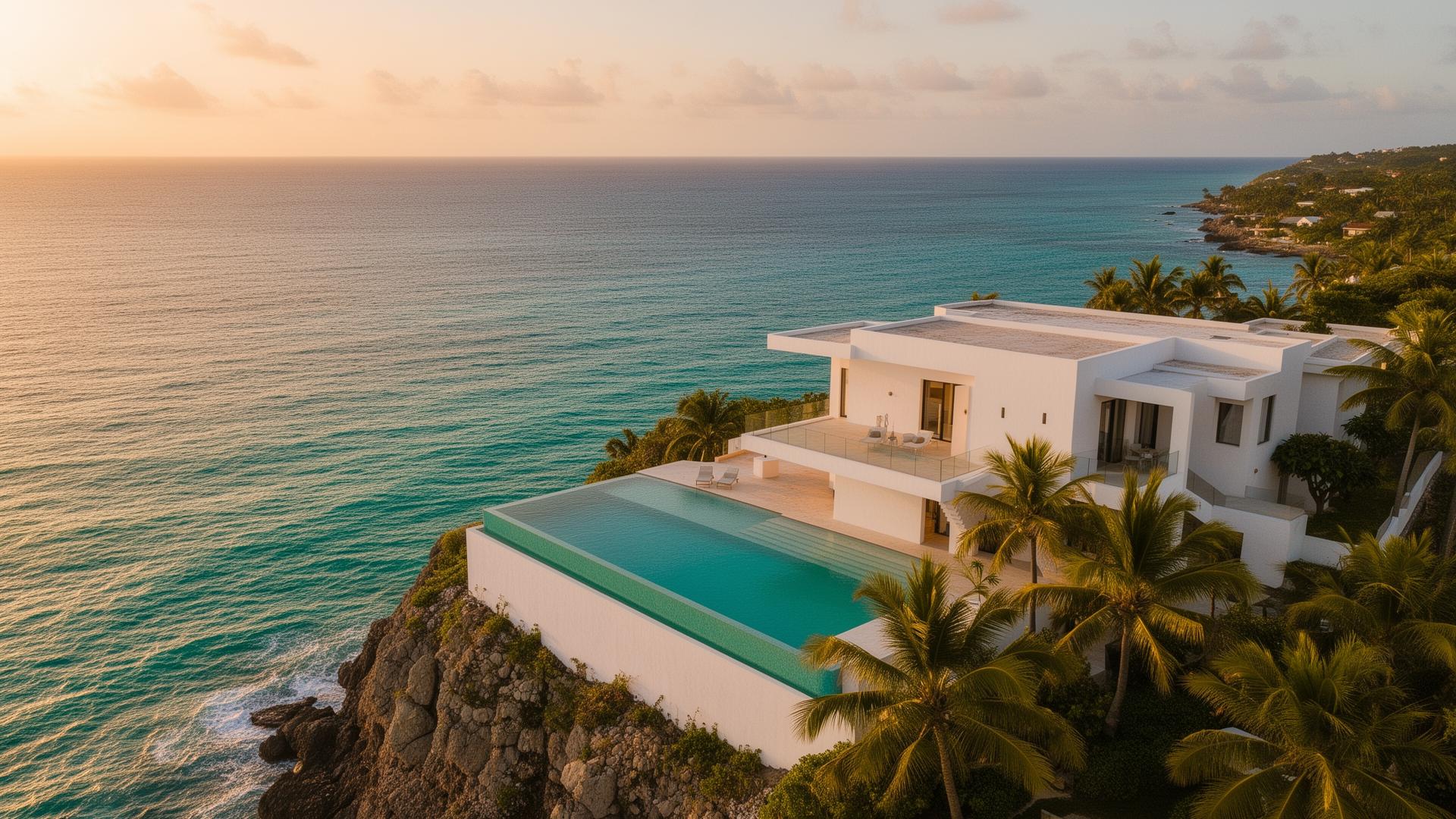 Modernist villa with infinity pool overlooking the Caribbean sea in Isla Margarita
